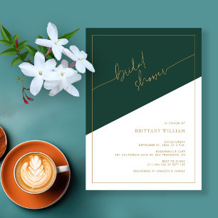 Emerald Green and Gold Geometric Bridal Shower Invitation