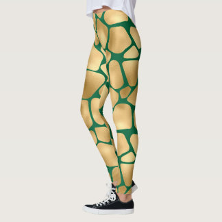 Emerald Green and Gold Giraffe Pattern Leggings