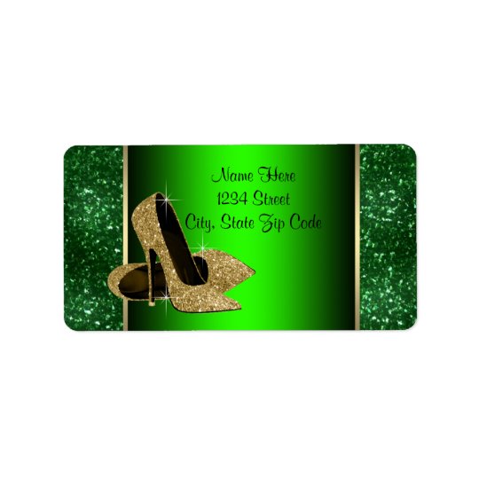 Emerald Green and Gold High Heel Shoe Address