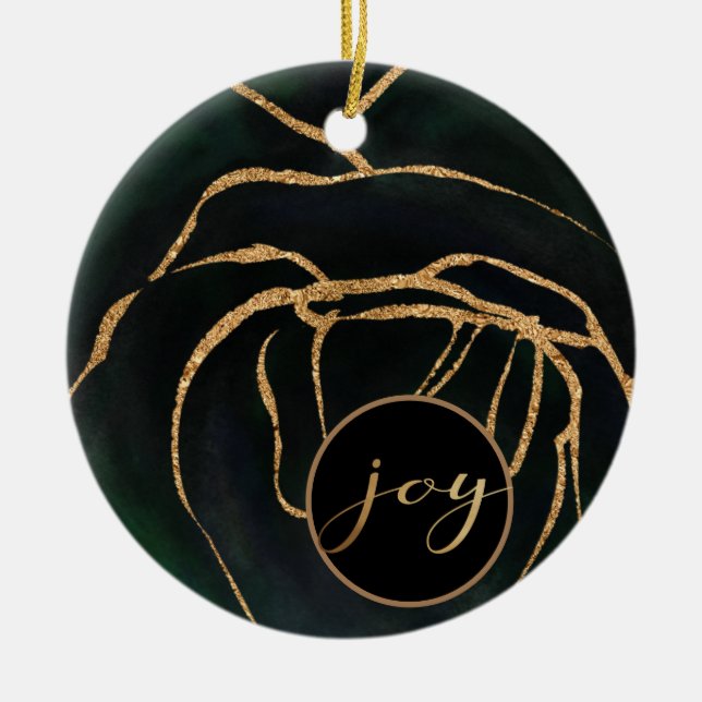 emerald green and gold joy photo ornament (Front)