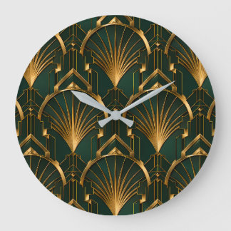 Emerald Green and Gold Luxury Art Deco Wall Clock
