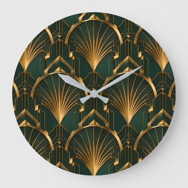 Emerald Green and Gold Luxury Art Deco Wall Clock (Front)