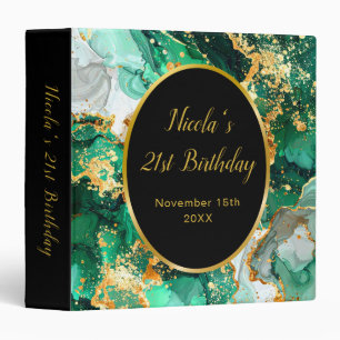 Emerald Green and Gold Marble Agate Birthday Party Binder