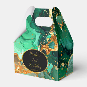 Emerald Green and Gold Marble Agate Birthday Party Favor Box
