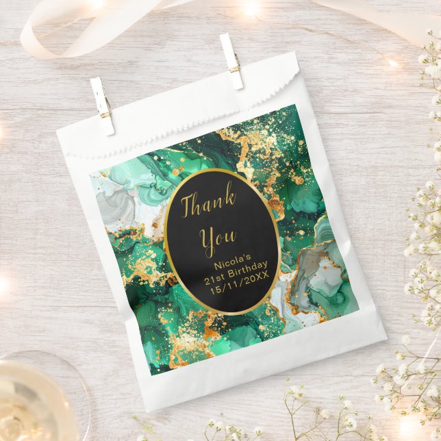 Emerald Green and Gold Marble Agate Birthday Party Favour Bag (Clipped)