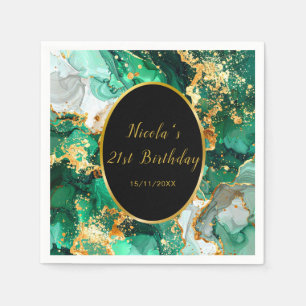 Emerald Green and Gold Marble Agate Birthday Party Napkin