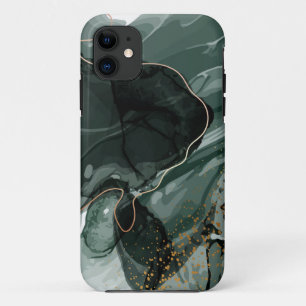 Emerald Green and Gold Marble, Marble Background iPhone 11 Case