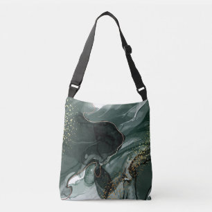 Emerald Green and Gold Marble, Marble Background Crossbody Bag