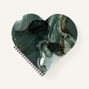 Emerald Green and Gold Marble, Marble Background Notebook
