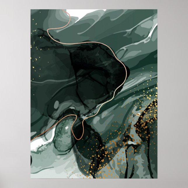 Emerald Green and Gold Marble, Marble Background Poster (Front)