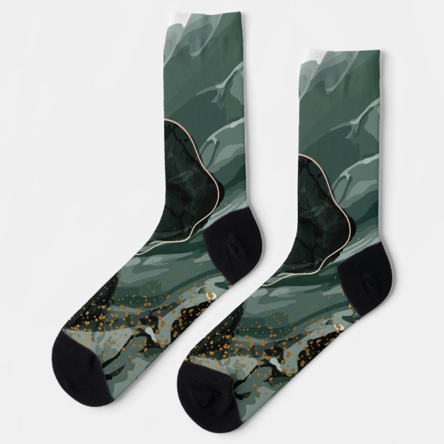 Emerald Green and Gold Marble, Marble Background Socks (Left)
