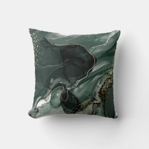 Emerald Green and Gold Marble, Marble Background Throw Pillow