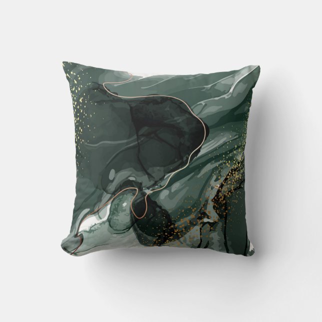 Emerald Green and Gold Marble, Marble Background Throw Pillow (Front)