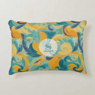 Emerald Green and Gold Paisley-Inspired Abstract Accent Pillow