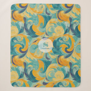 Emerald Green and Gold Paisley-Inspired Abstract Sherpa Blanket