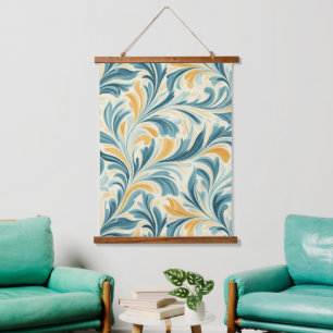 Emerald Green and Gold Paisley Leaf Pattern Hanging Tapestry