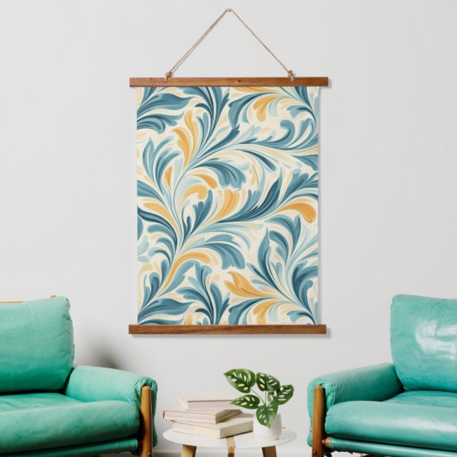 Emerald Green and Gold Paisley Leaf Pattern Hanging Tapestry (Living Room)