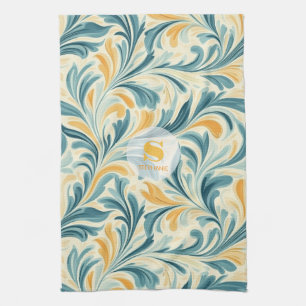 Emerald Green and Gold Paisley Leaf Pattern Kitchen Towel