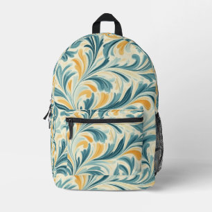 Emerald Green and Gold Paisley Leaf Pattern Printed Backpack