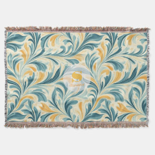 Emerald Green and Gold Paisley Leaf Pattern Throw Blanket
