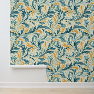 Emerald Green and Gold Paisley Leaf Pattern Wallpaper
