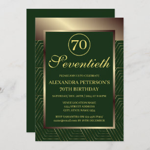 Emerald Green And Gold Patterned Border Birthday Invitation