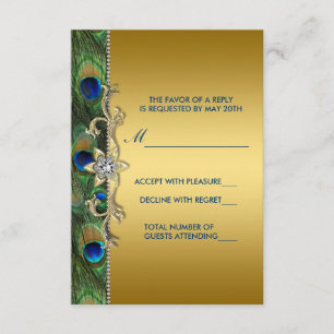 Emerald Green and Gold Peacock Wedding RSVP Card