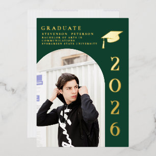 Emerald Green and Gold Photo Graduation Invitation