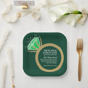 Emerald green and gold ring anniversary fun fact  paper plate