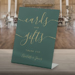 Emerald Green And Gold Script Cards And Gifts Pedestal Sign<br><div class="desc">This elegant emerald green and gold script minimalist cards and gifts sign is perfect for all celebrations. Designed by Thisisnotme©</div>