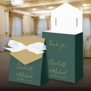 Emerald Green And Gold Script Elegant Wedding Favor Box