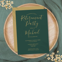 Emerald Green And Gold Script Retirement Party