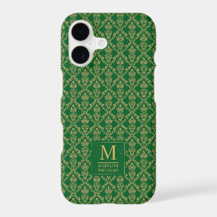 Emerald Green and Gold Seamless Damask Pattern