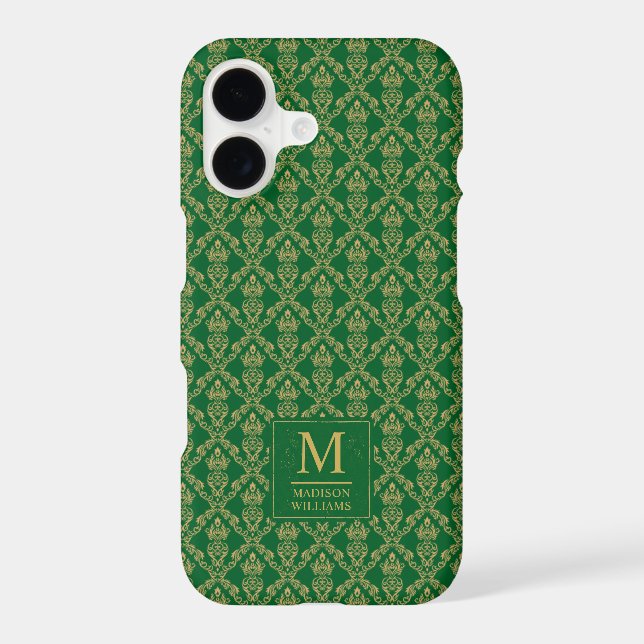 Emerald Green and Gold Seamless Damask Pattern (Back)