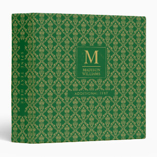 Emerald Green and Gold Seamless Damask Pattern Binder