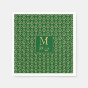 Emerald Green and Gold Seamless Damask Pattern Napkin