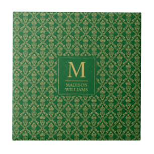 Emerald Green and Gold Seamless Damask Pattern Tile