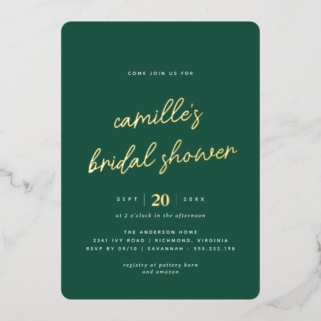 Emerald Green and Gold | Simple Bridal Shower (Front)