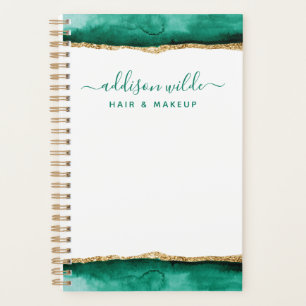 Emerald Green And Gold Watercolor Business Planner