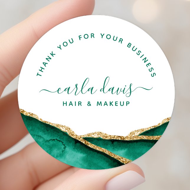Emerald Green And Gold Watercolor Classic Round Sticker (Creator Uploaded)
