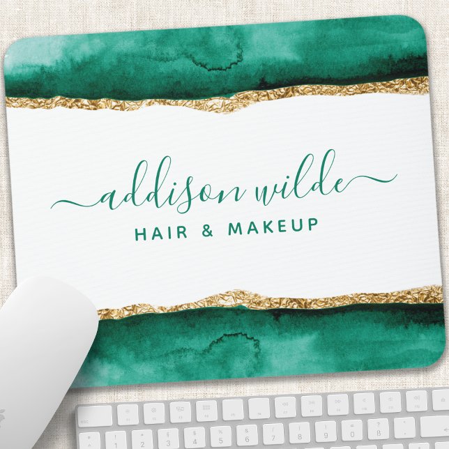 Emerald Green And Gold Watercolor Mouse Pad (Creator Uploaded)
