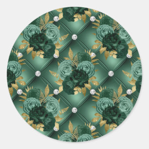 Emerald Green and Gold Wedding  Classic Round Sticker
