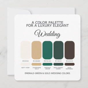 Emerald Green and Gold Wedding Colour Palette Card