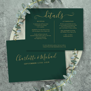 Emerald Green And Gold Wedding Details Information Enclosure Card