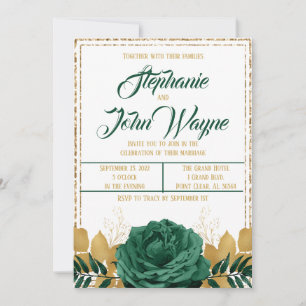 Emerald Green and Gold Wedding Invitation
