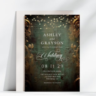 Emerald Green and Gold Wedding Invitation