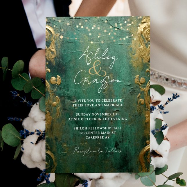 Emerald Green and Gold Wedding Invitation (Creator Uploaded)
