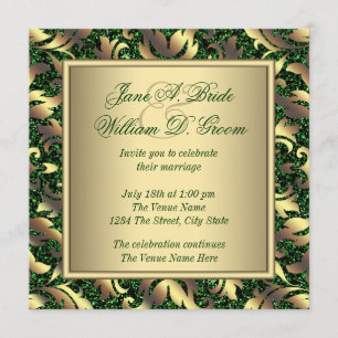 Emerald Green and Gold Wedding Invitation