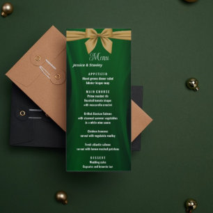 Emerald green and gold wedding menu 