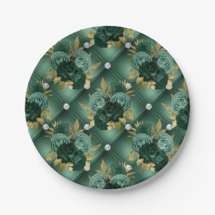 Emerald Green and Gold Wedding  Paper Plate